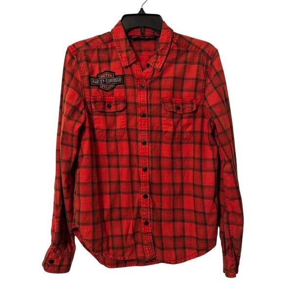 Harley-Davidson Women  Red Plaid Button-Up Shirt M women shirt - Picture 7 of 12